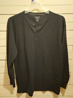 Architect Jean Co Shirt Mens XL Black Thermal Henley Waffle Knit Long Sleeve